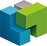 Bricknode logo Three v-shaped blocks of different colors loosely fitting together.